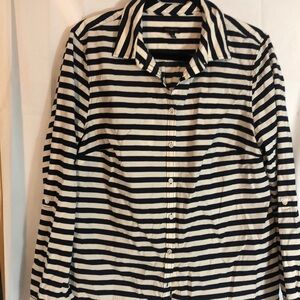 Talbots Navy and White Button Down